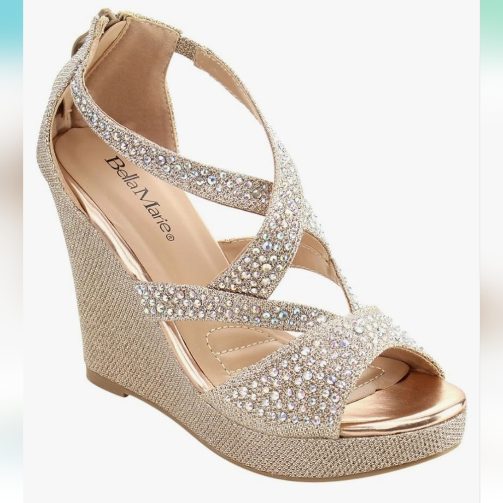 Bella Marie Santo Women's Rhinestone Wedge Sandal Champagne 9 Espadrilles
